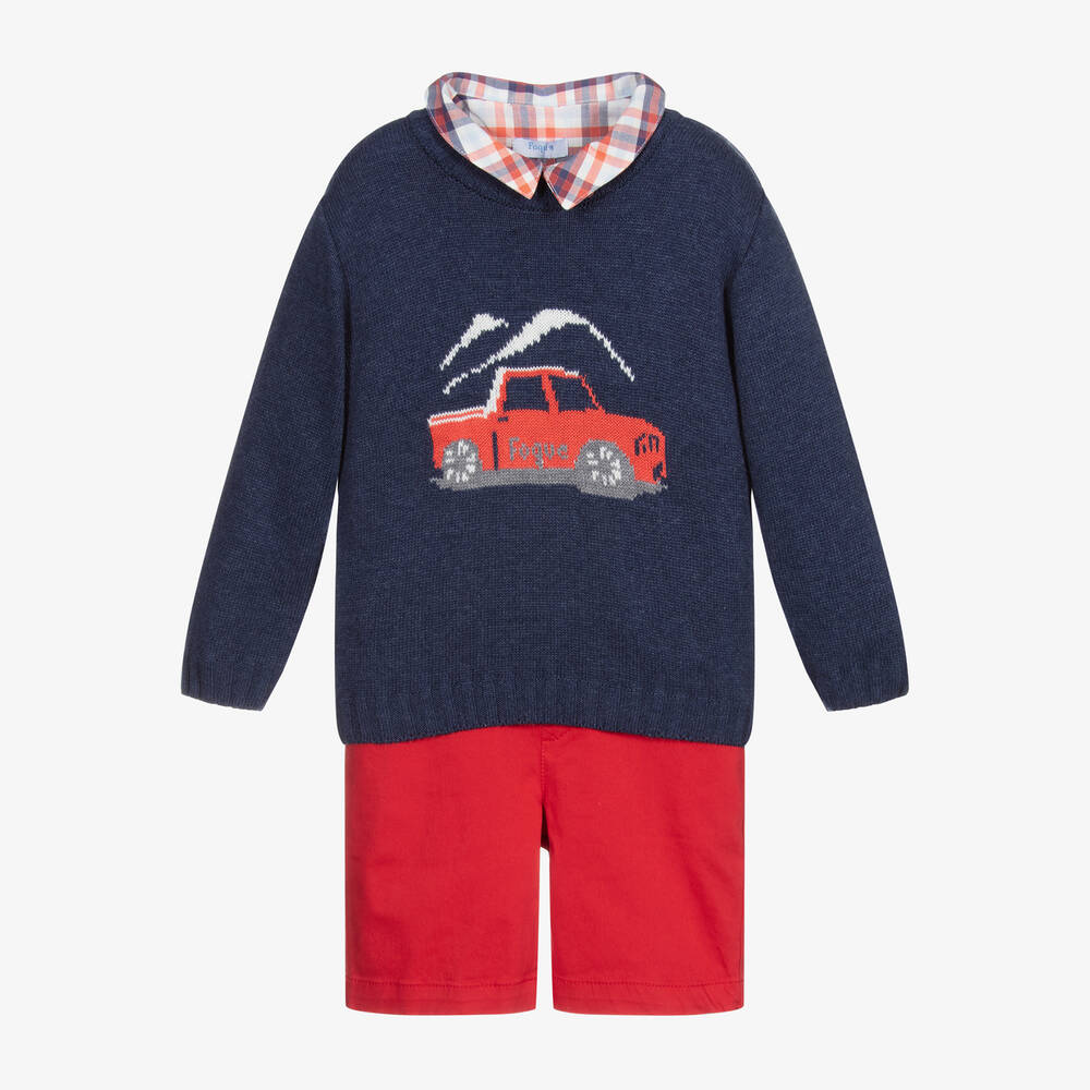 Foque - Комплект с синим топом и красными шортами для мальчиков | Childrensalon