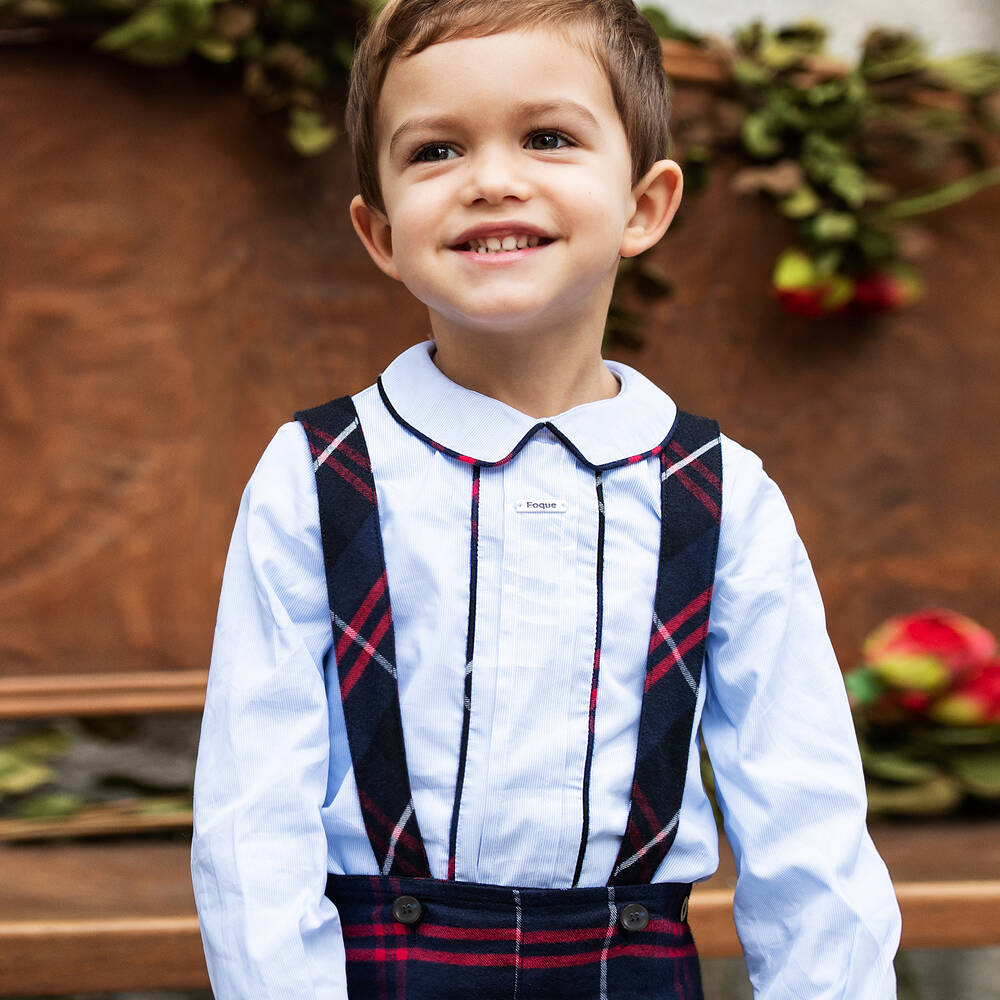 فوكيه-طقم شورت قطن تارتان لون كحلي وأحمر للأولاد | Childrensalon Outlet
