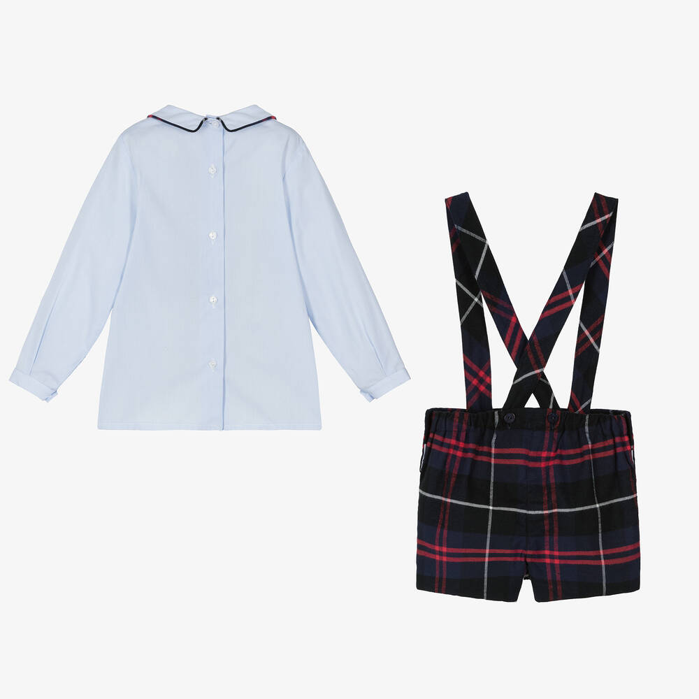 فوكيه-طقم شورت قطن تارتان لون كحلي وأحمر للأولاد | Childrensalon Outlet