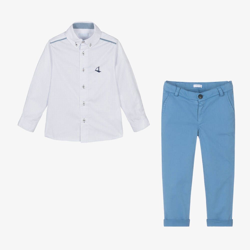 Foque-Boys Blue Shirt and Trousers Set | Childrensalon Outlet