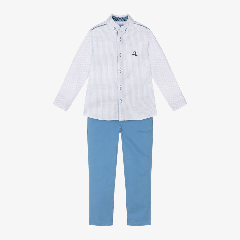 Foque-Boys Blue Shirt and Trousers Set | Childrensalon Outlet