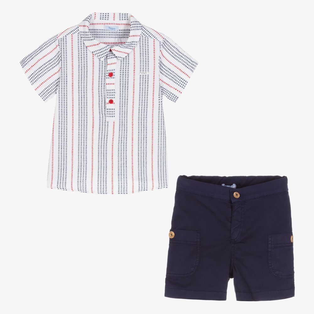 Foque-Boys Blue Stripe Shorts Set | Childrensalon Outlet