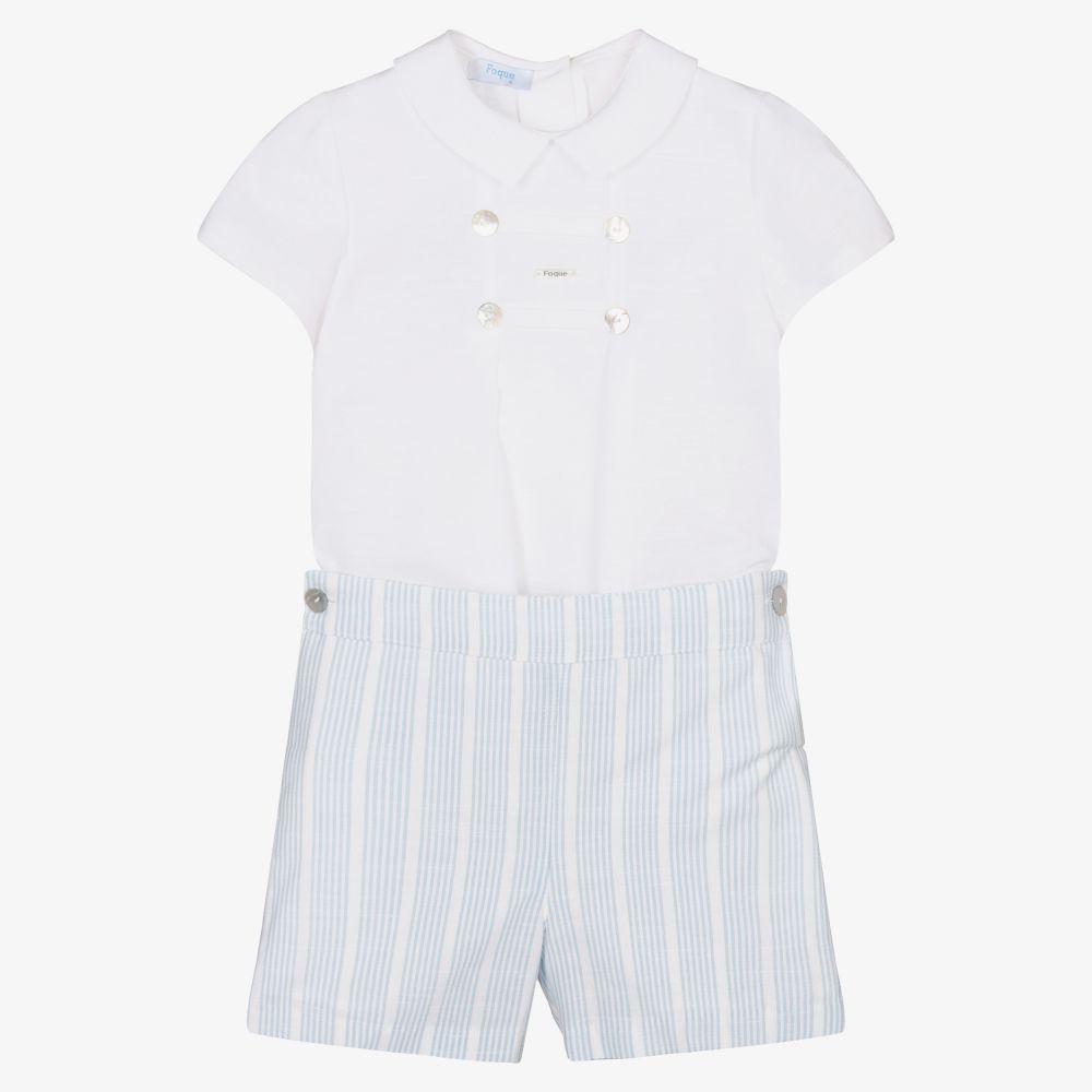 Foque - Boys Blue Stripe Shorts Set  | Childrensalon
