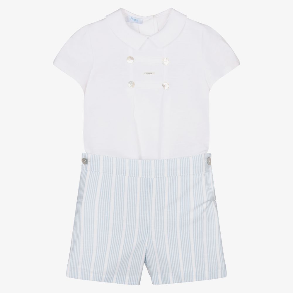 Foque-Голубая рубашка и шорты в полоску для мальчиков | Childrensalon Outlet