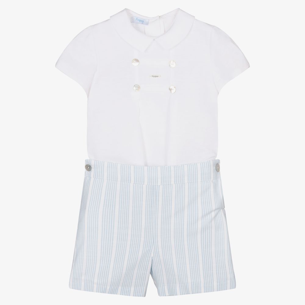 Foque - Blaues Set mit gestreiften Shorts (J)  | Childrensalon