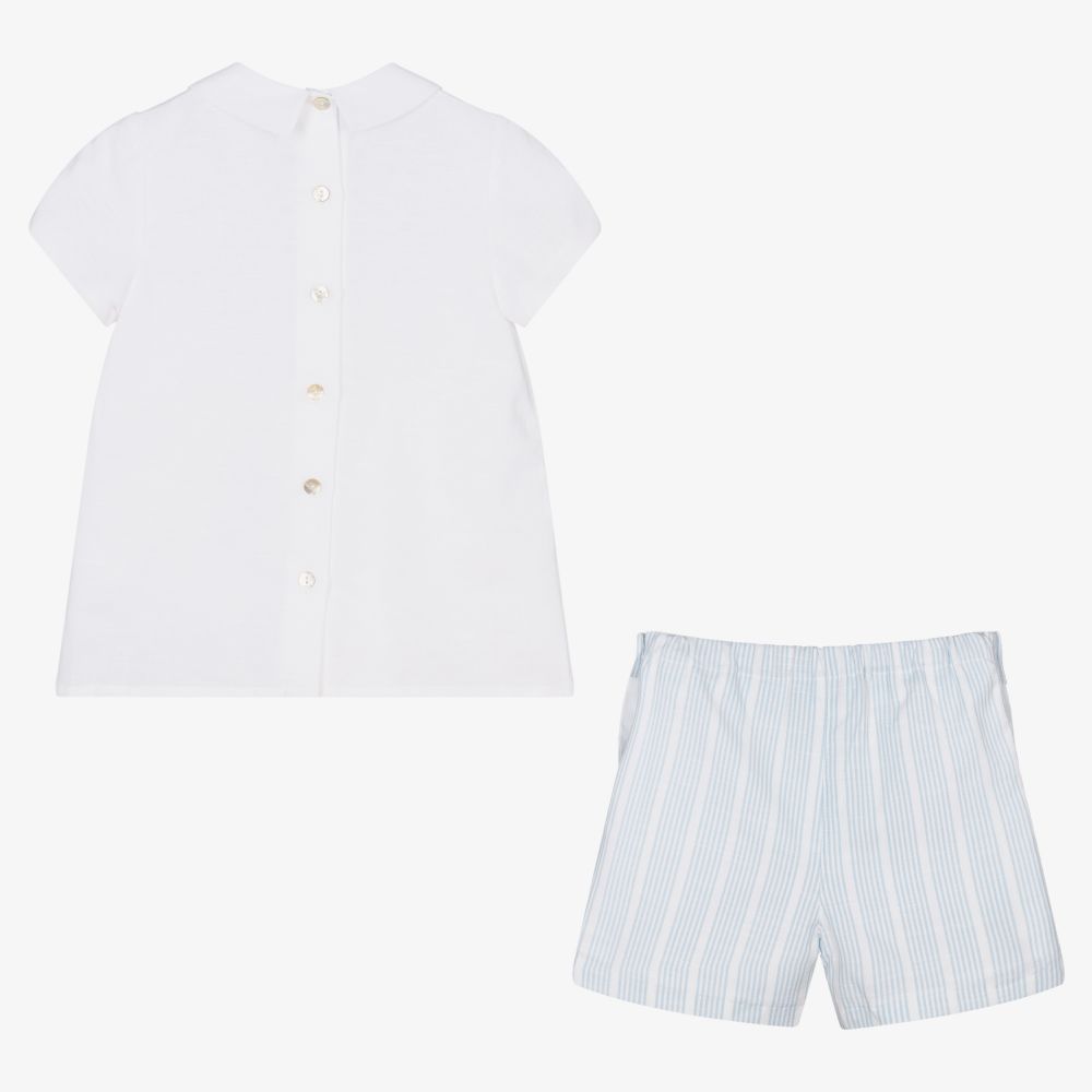 Foque-طقم شورت مزيج قطن وكتان لون أزرق وأبيض للأولاد | Childrensalon Outlet