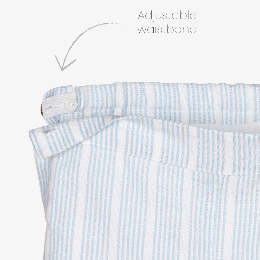 Foque-طقم شورت مزيج قطن وكتان لون أزرق وأبيض للأولاد | Childrensalon Outlet