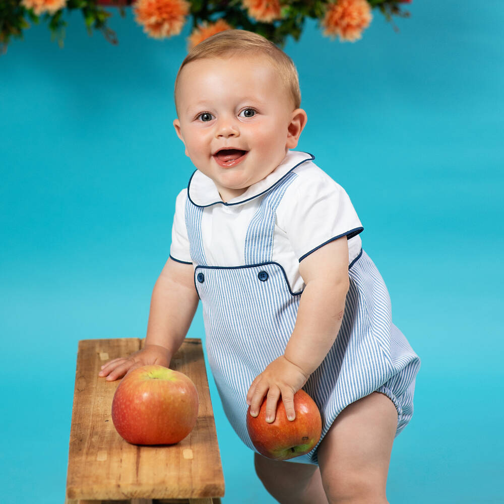 Foque-Boys' Blue Striped Cotton Shortie | Childrensalon Outlet