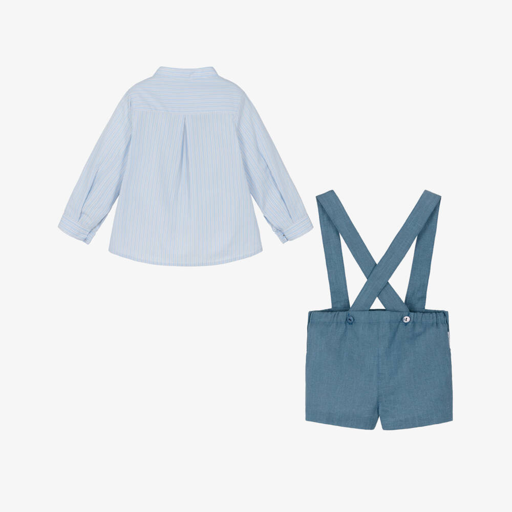 Foque-Boys Blue Striped Long Sleeved Shirt & Shorts Set | Childrensalon Outlet