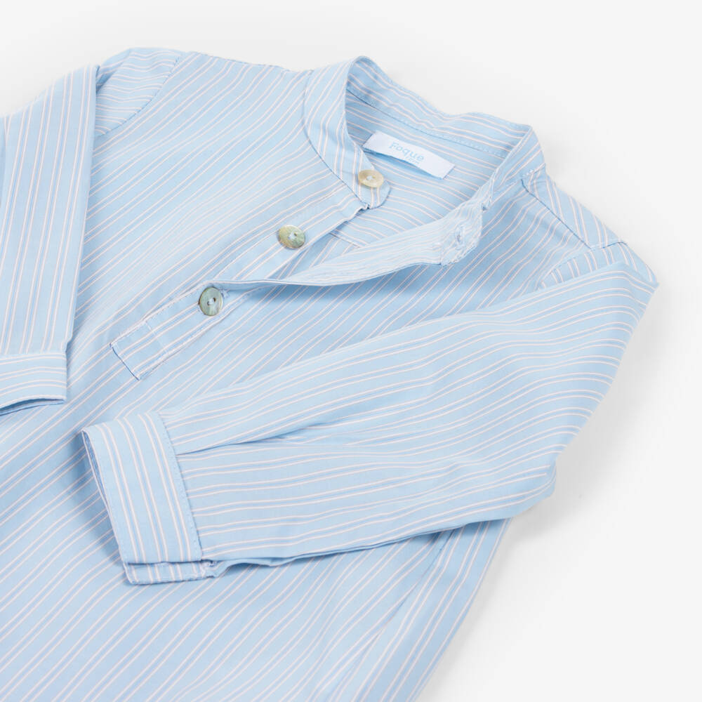 Foque-Boys Blue Striped Long Sleeved Shirt & Shorts Set | Childrensalon Outlet