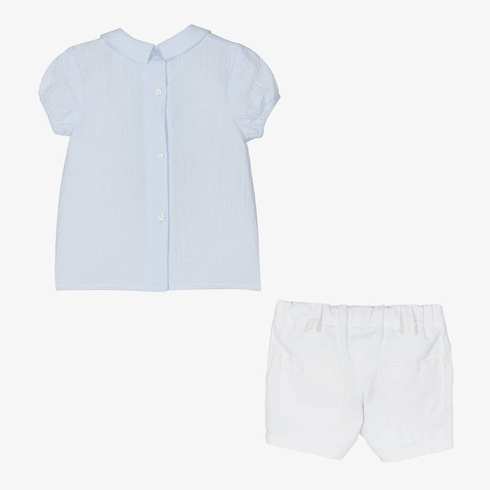 Foque-Boys Blue & White Cotton Shorts Set | Childrensalon Outlet