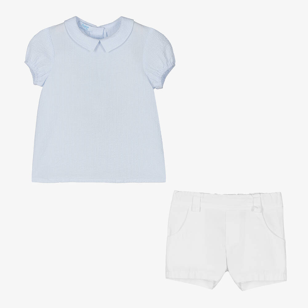 Foque-Boys Blue & White Cotton Shorts Set | Childrensalon Outlet