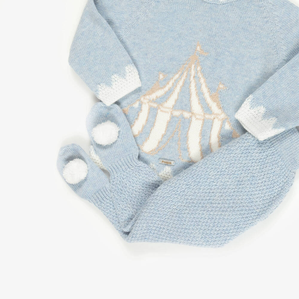 Foque-Boys Blue Wool & Cashmere Knit 2 Piece Babygrow | Childrensalon Outlet