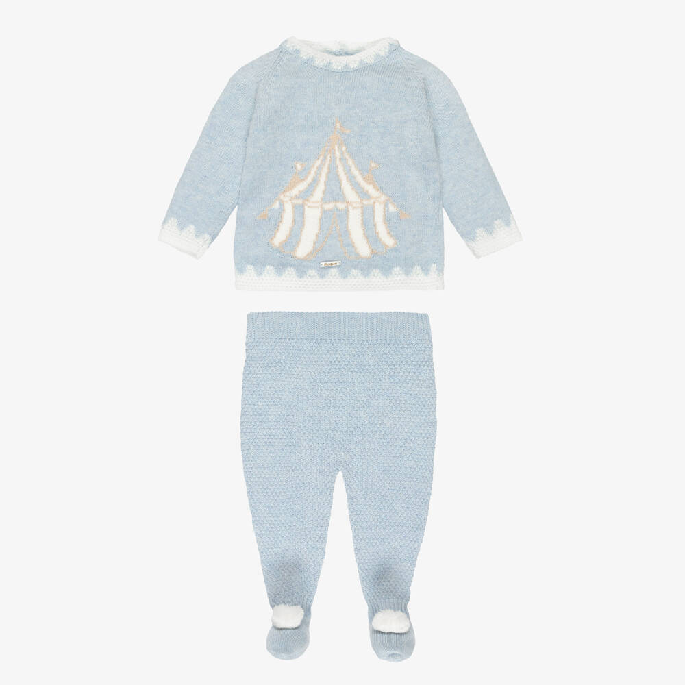 Foque-Boys Blue Wool & Cashmere Knit 2 Piece Babygrow | Childrensalon Outlet