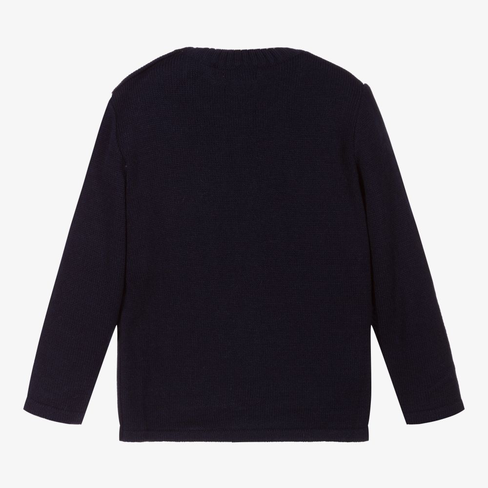 Foque-كنزة صوف وأكريليك لون كحلي للأولاد بطبعة ذئب | Childrensalon Outlet