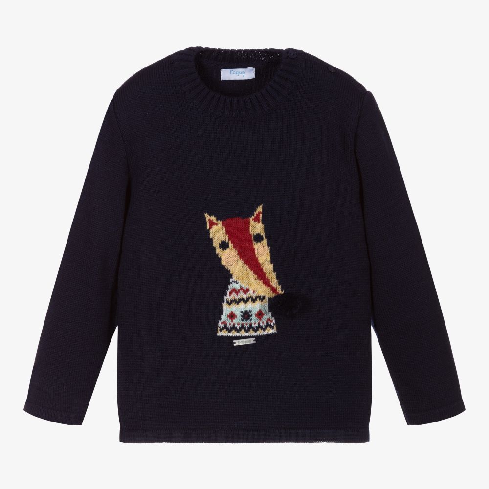 Foque -  Синий шерстяной свитер с лисицей для мальчиков | Childrensalon
