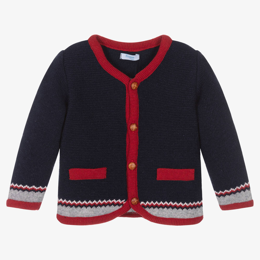 Foque - Boys Blue Wool Knit Cardigan | Childrensalon