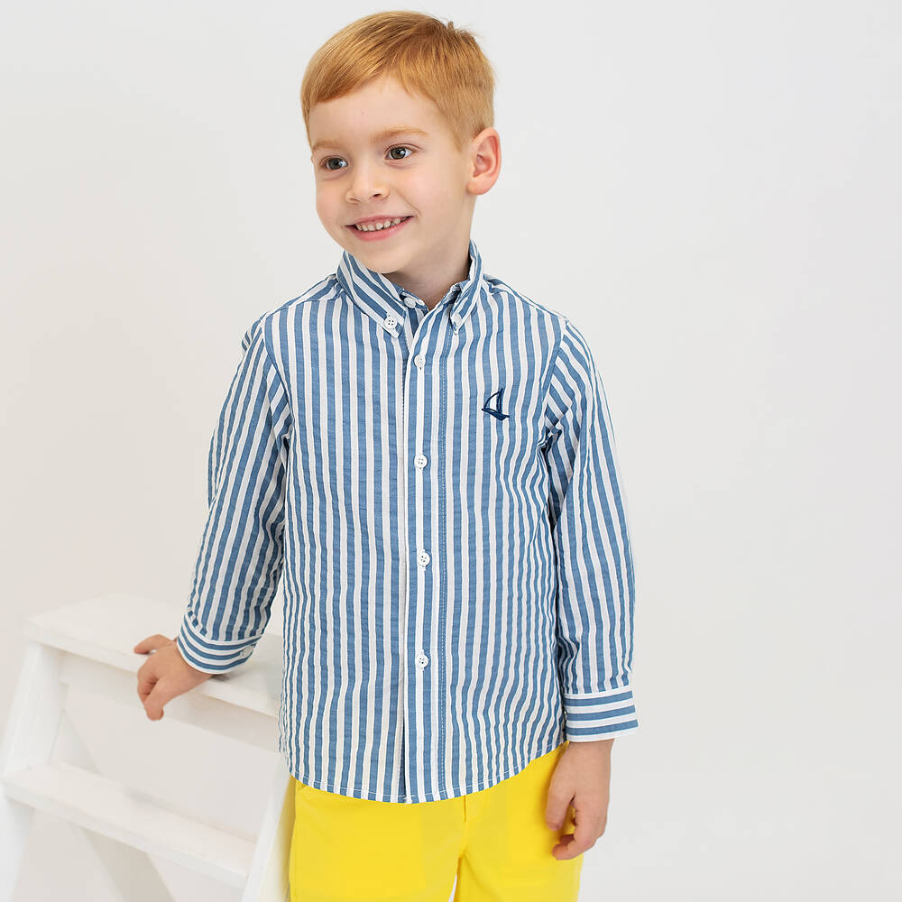 Foque-Синяя рубашка и желтые шорты из хлопка | Childrensalon Outlet