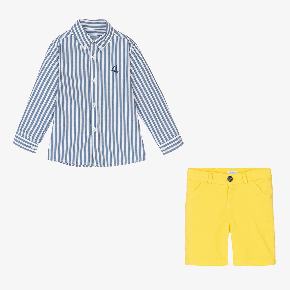 Foque-Синяя рубашка и желтые шорты из хлопка | Childrensalon Outlet