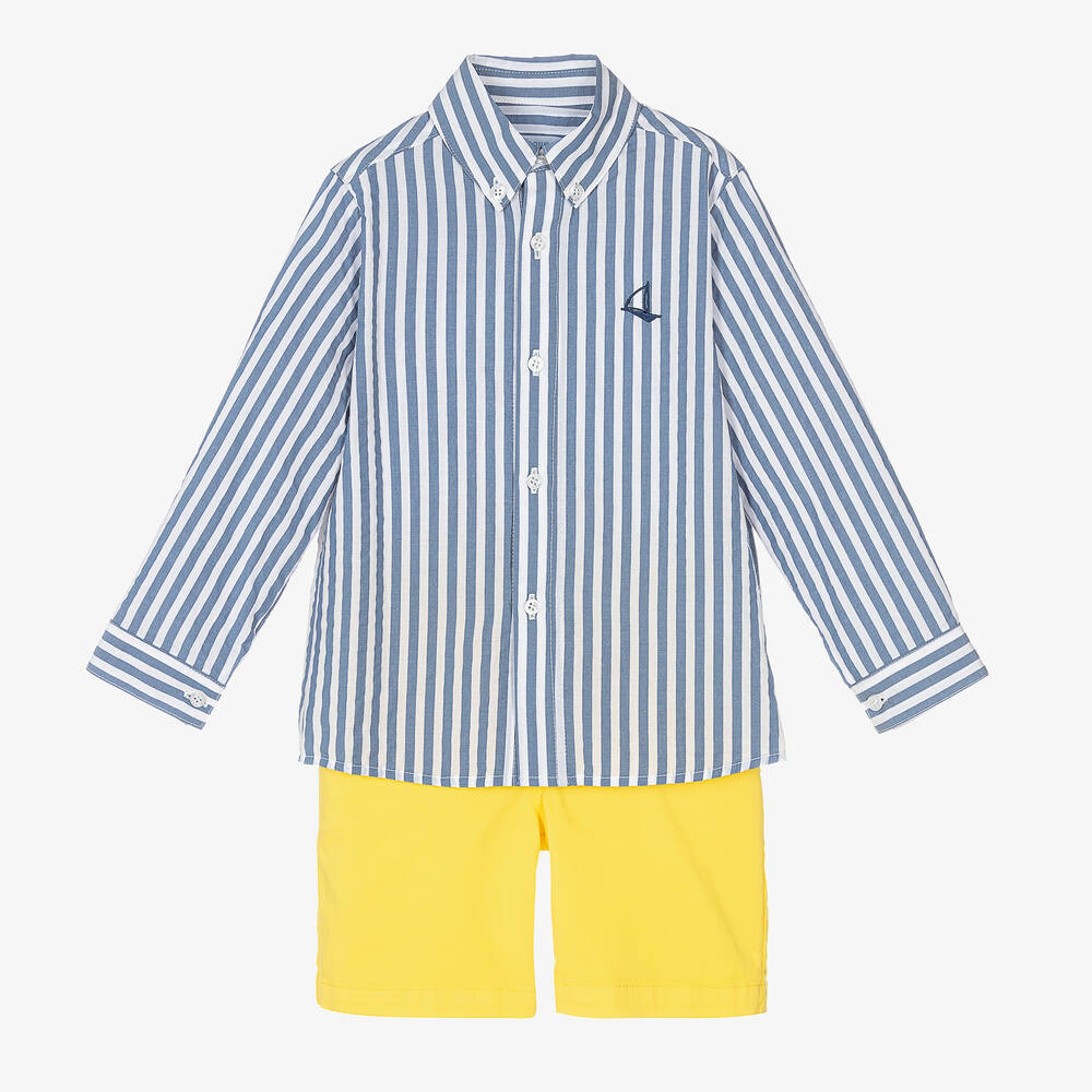 Foque - Boys Blue & Yellow Cotton Shorts Set | Childrensalon