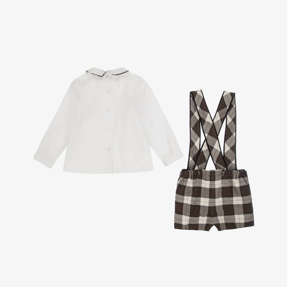 Foque-طقم شورتات بنية بنقشة مربعات للأولاد | Childrensalon Outlet