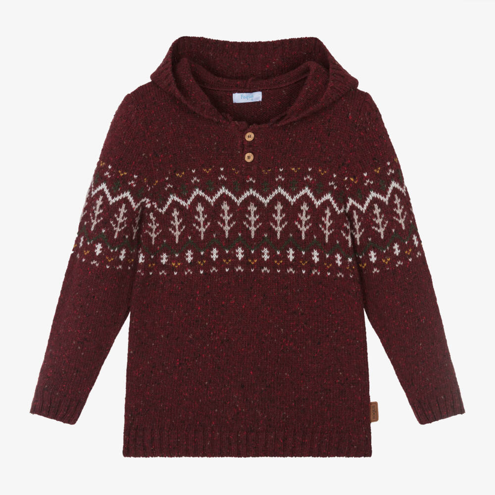Foque-Boys Burgundy Wool Knit Hoodie | Childrensalon Outlet