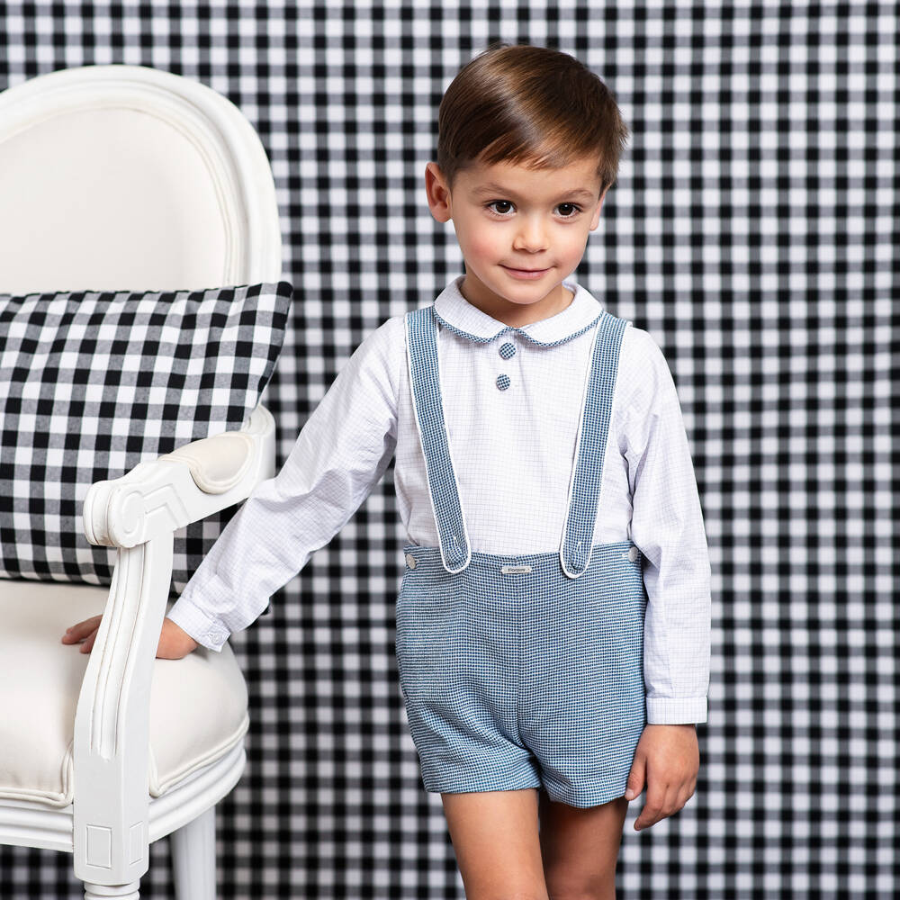 فوكيه-طقم شورت كاروهات لون أبيض و أزرق للأولاد | Childrensalon Outlet