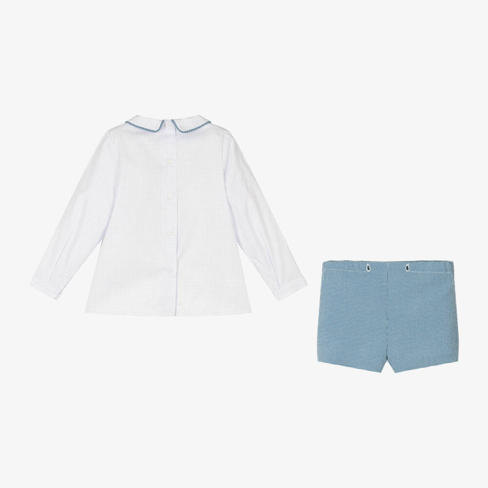 فوكيه-طقم شورت كاروهات لون أبيض و أزرق للأولاد | Childrensalon Outlet