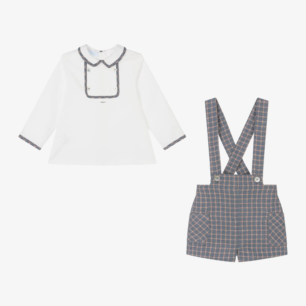Foque-طقم شورت قطن لون أبيض وأزرق للأولاد | Childrensalon Outlet