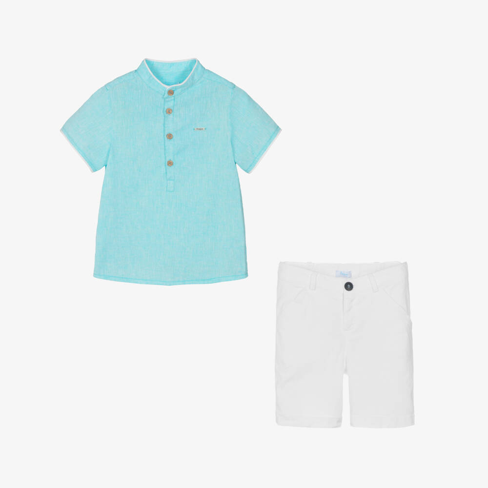 Foque-Boys Coastal Blue Linen Ensemble | Childrensalon Outlet