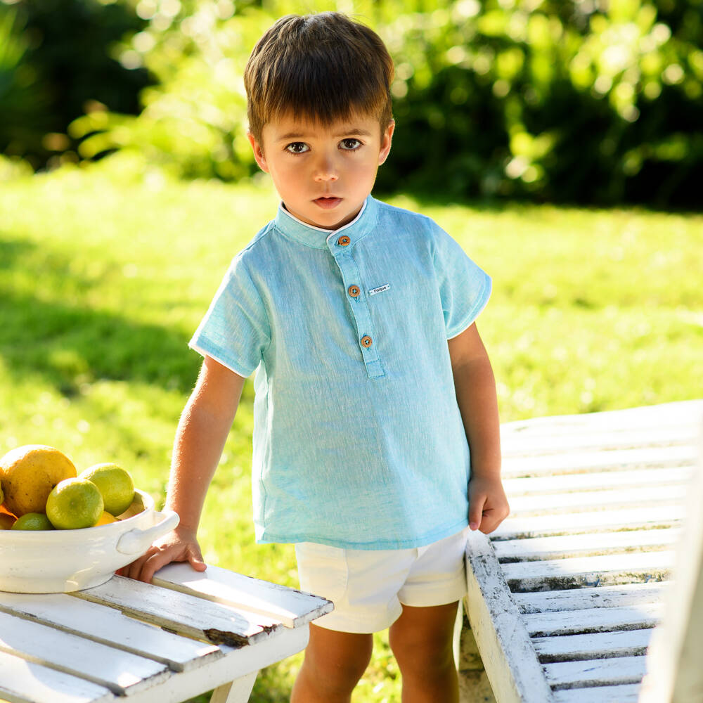 Foque-Boys Coastal Blue Linen Ensemble | Childrensalon Outlet
