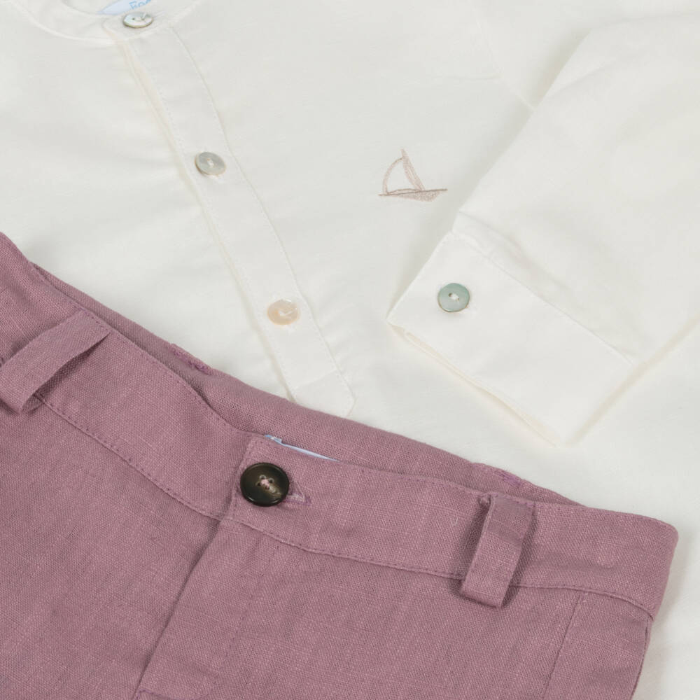 Foque-Boys Cream & Lilac Linen Ensemble | Childrensalon Outlet