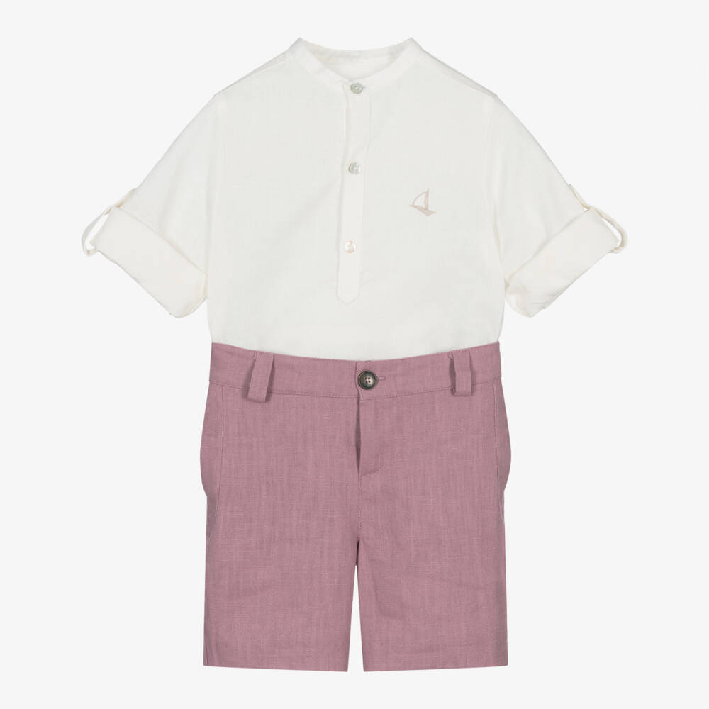 Foque-Boys Cream & Lilac Linen Ensemble | Childrensalon Outlet