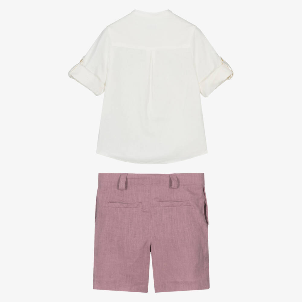 Foque-Boys Cream & Lilac Linen Ensemble | Childrensalon Outlet