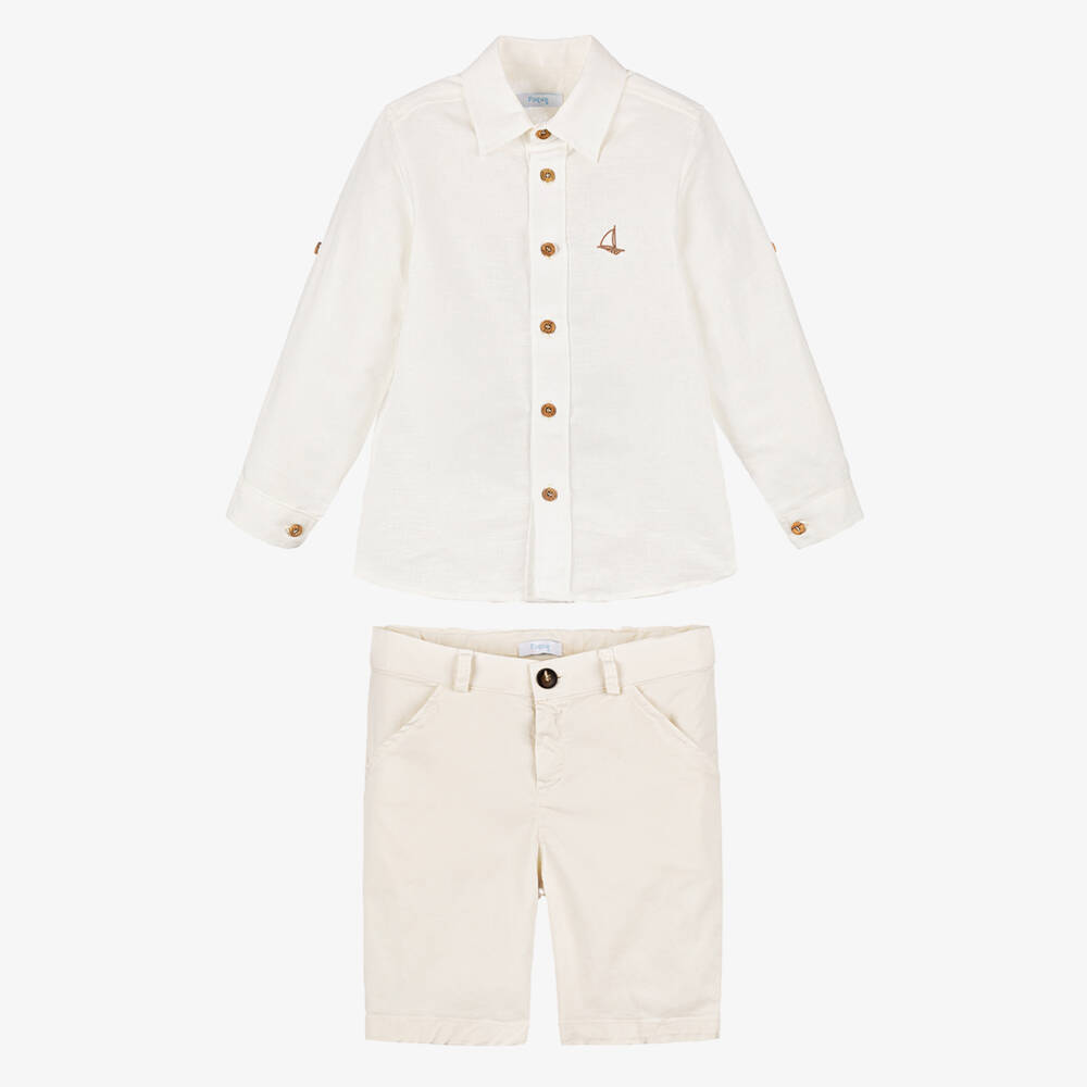 Foque-Boys Cream & Tan Linen Blend Ensemble | Childrensalon Outlet