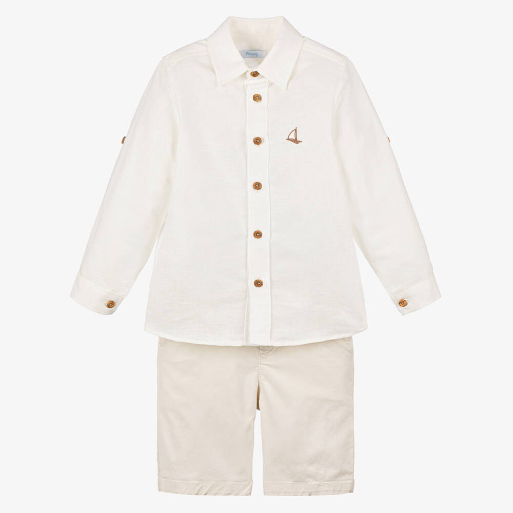 Foque-Boys Cream & Tan Linen Blend Ensemble | Childrensalon Outlet