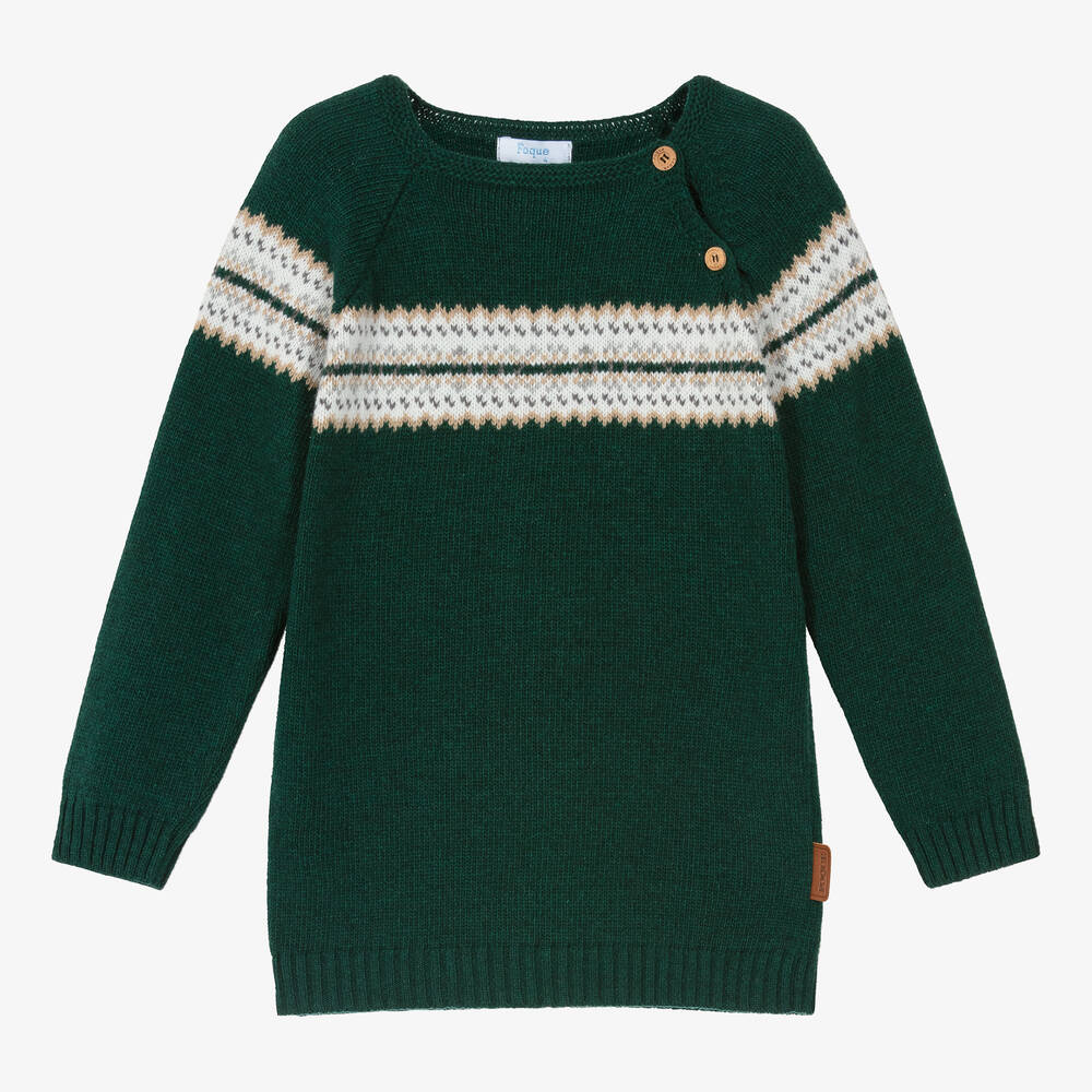 Foque - Pull jacquard vert forêt en laine | Childrensalon