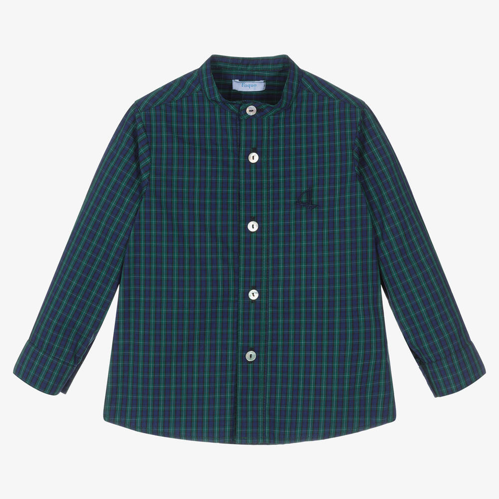 Foque - Chemise à carreaux vert et bleu | Childrensalon