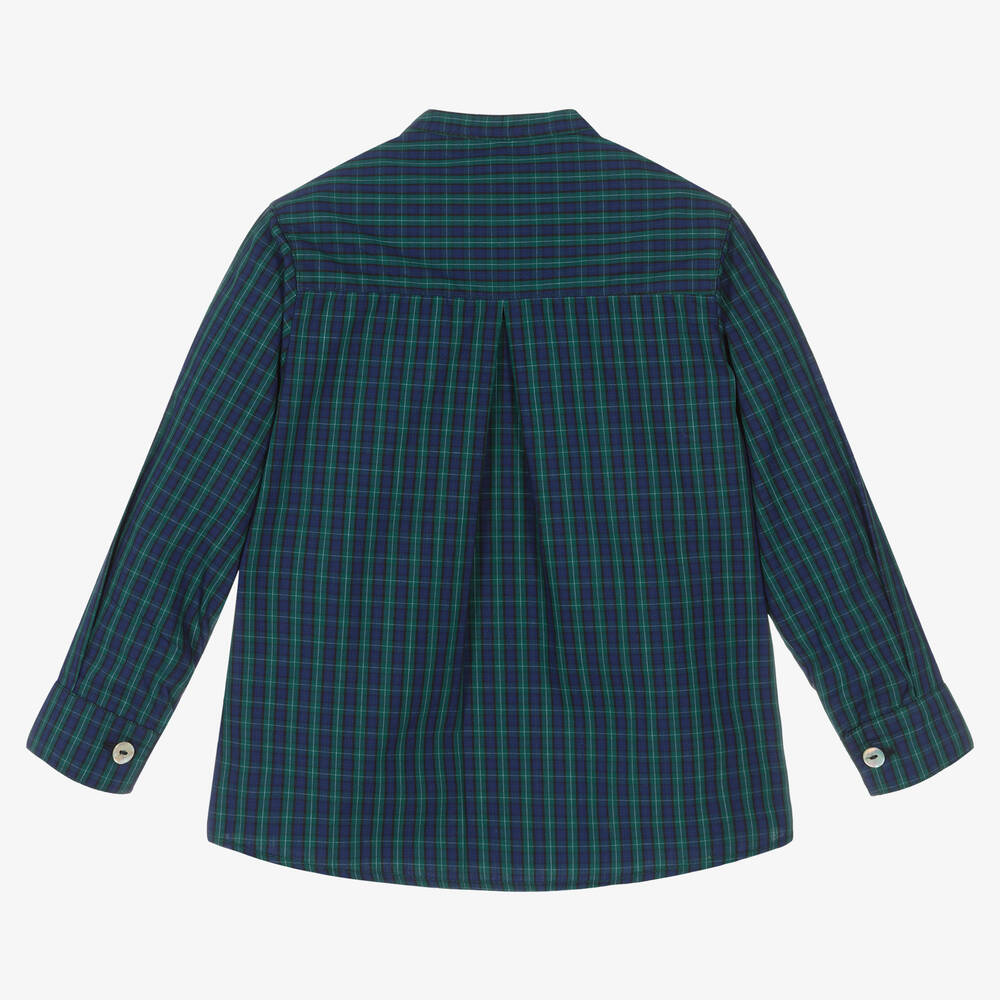 Foque-قميص قطن بوبلين كاروهات لون أزرق وأخضر للأولاد | Childrensalon Outlet