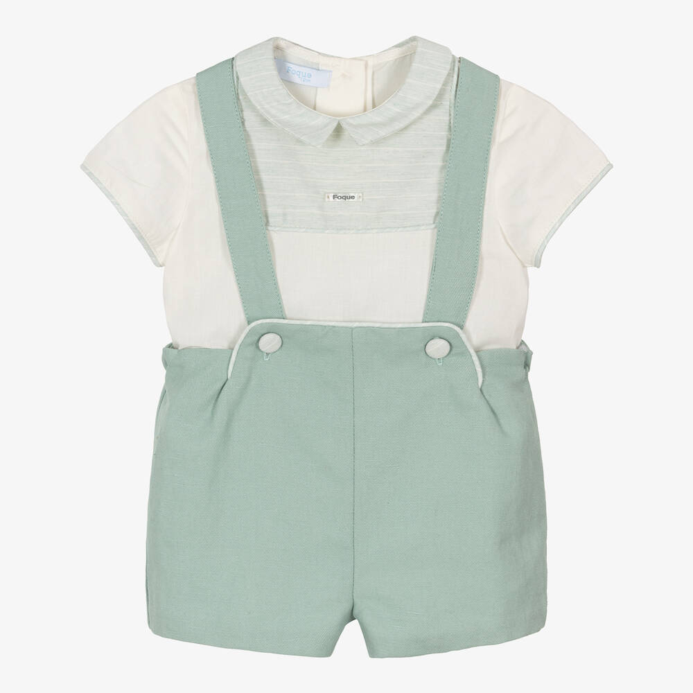 Foque-Boys Green & Ivory Cotton Shorts Set | Childrensalon Outlet