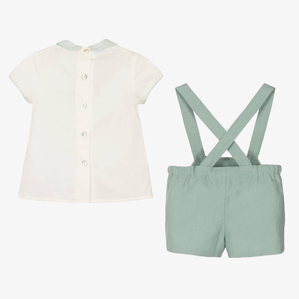 Foque-Boys Green & Ivory Cotton Shorts Set | Childrensalon Outlet