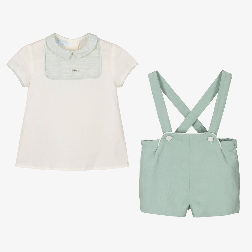 Foque-Boys Green & Ivory Cotton Shorts Set | Childrensalon Outlet