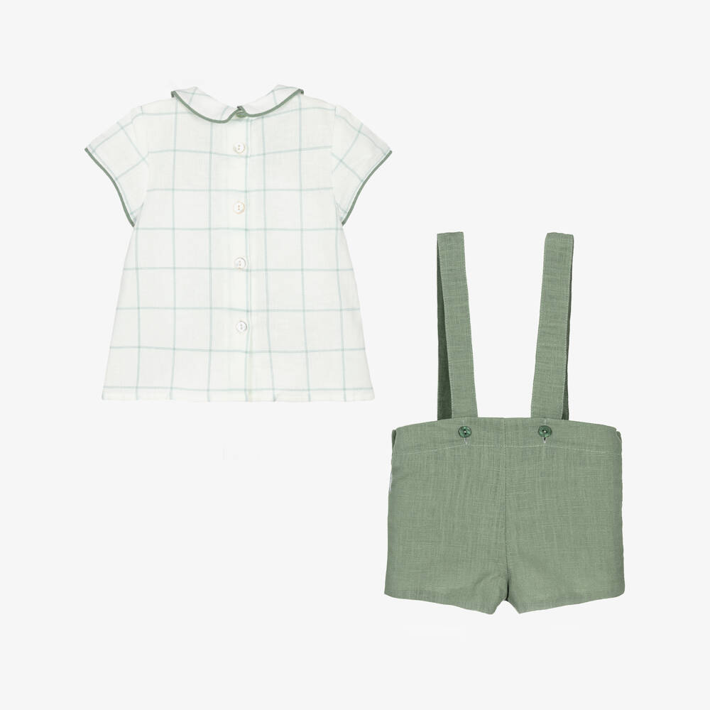 Foque-Boys Green Linen Blend Shorts Ensemble | Childrensalon Outlet