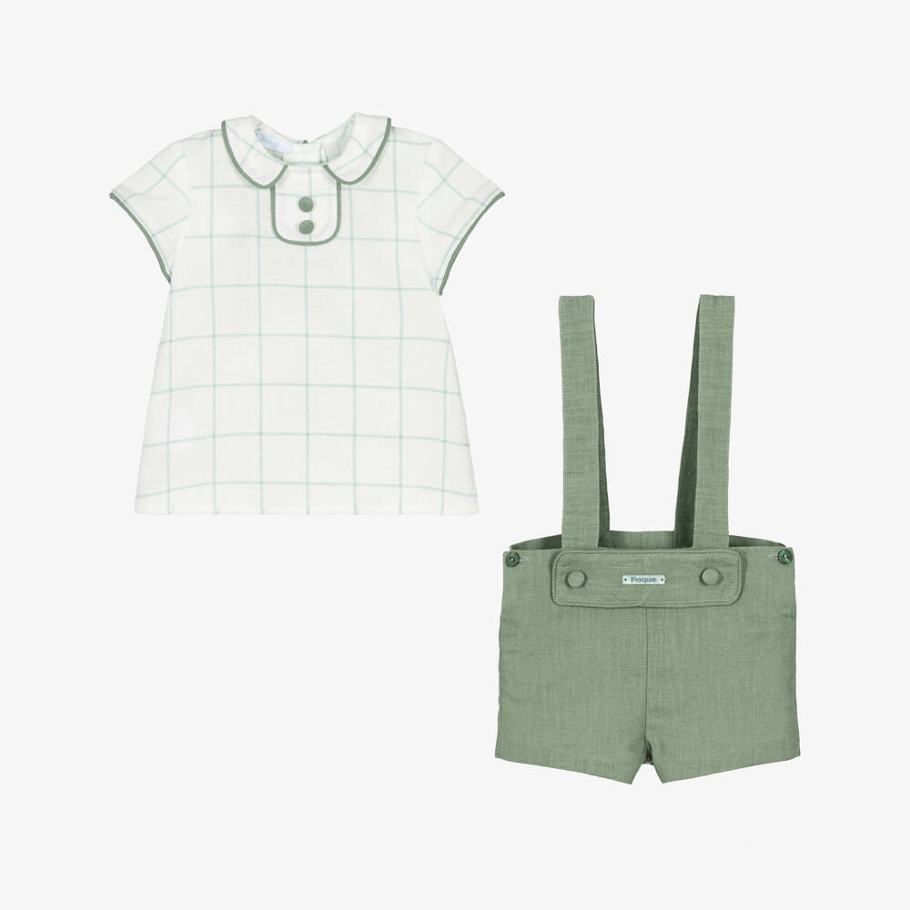 Foque-Boys Green Linen Blend Shorts Ensemble | Childrensalon Outlet