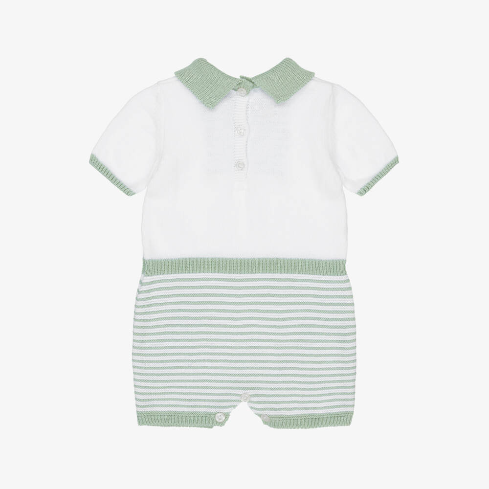 Foque-Boys Green & White Knitted Romper | Childrensalon Outlet
