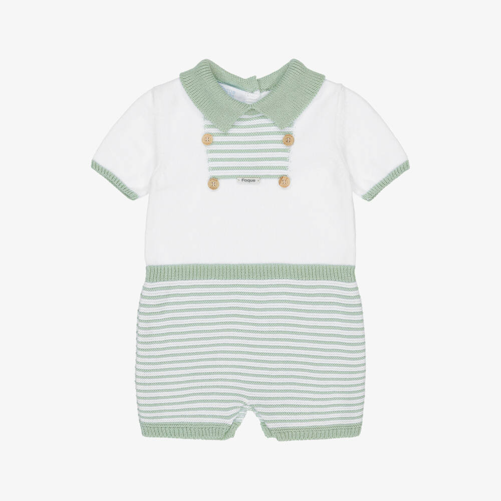 Foque-Boys Green & White Knitted Romper | Childrensalon Outlet