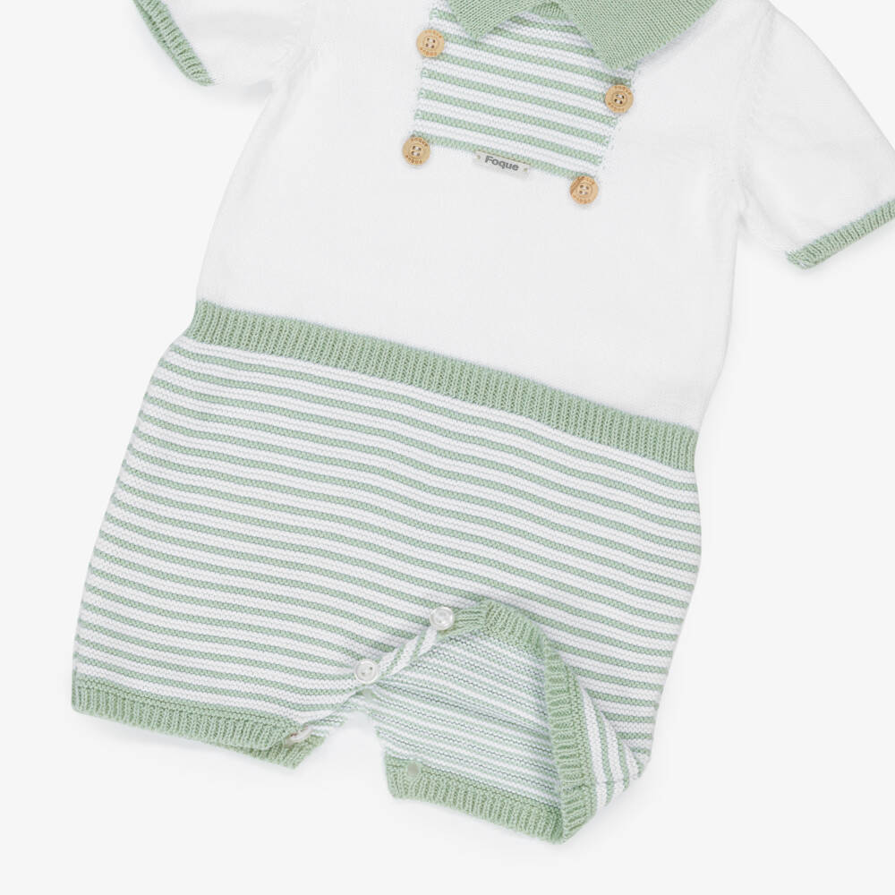 Foque-Boys Green & White Knitted Romper | Childrensalon Outlet