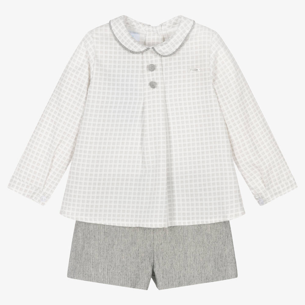 Foque - Белая рубашка и серые шорты из хлопка | Childrensalon