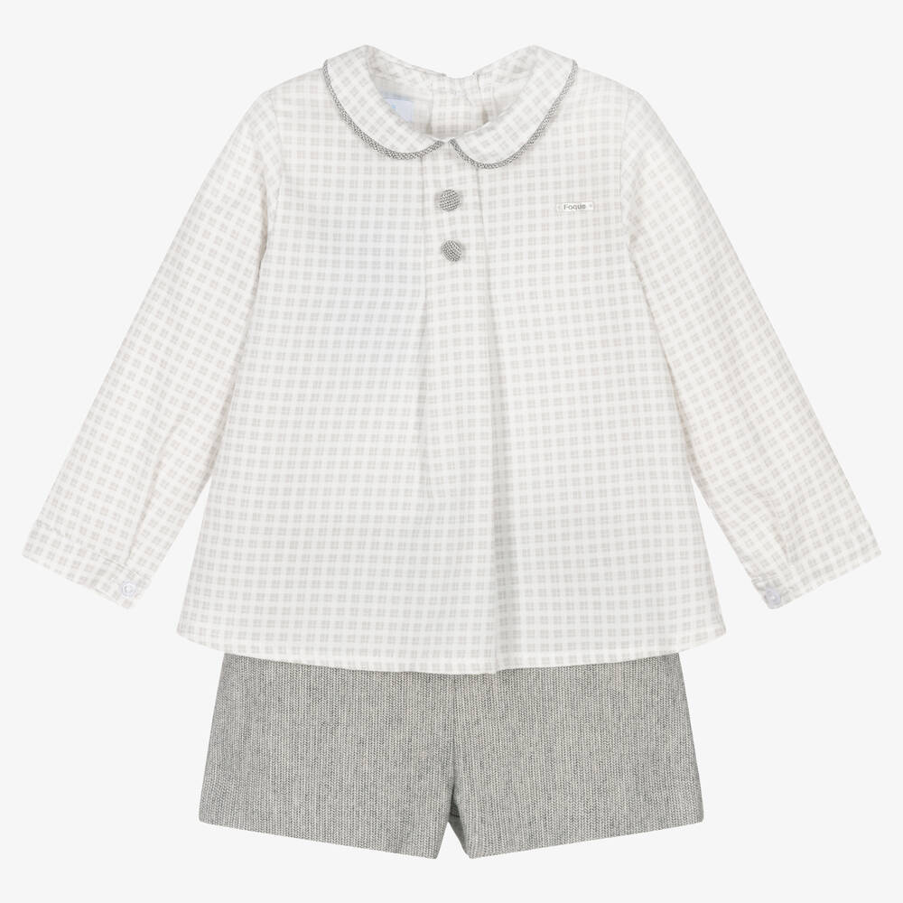 Foque-Белая рубашка и серые шорты из хлопка | Childrensalon Outlet
