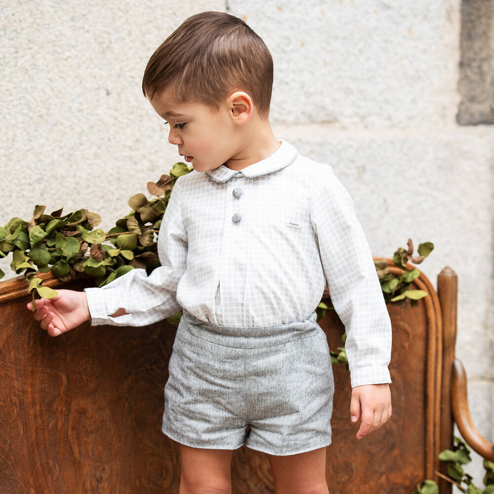 Foque-Boys Grey Cotton Shirt & Shorts Set | Childrensalon Outlet